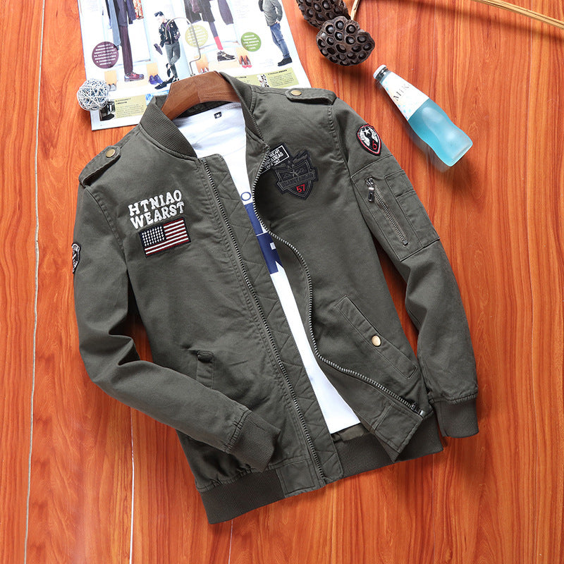 Men's Spring Autumn Embroidered Cotton Flight Jacket