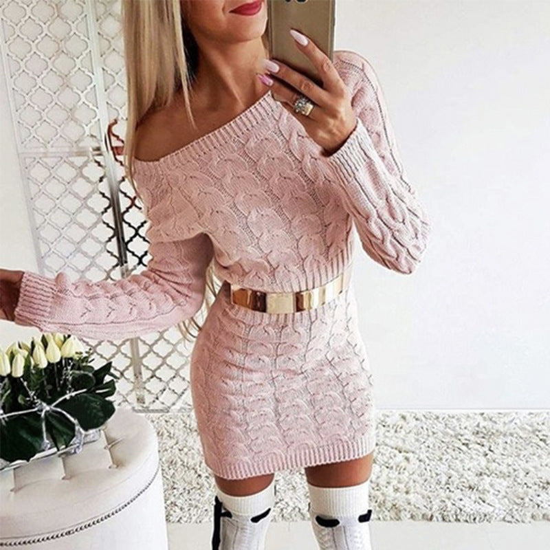 Fluorescent Color Knit Sweater Dress with Waist Tie