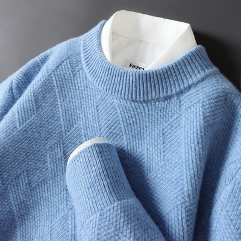 Loose Thick Jacquard Round Neck Men's Shirt