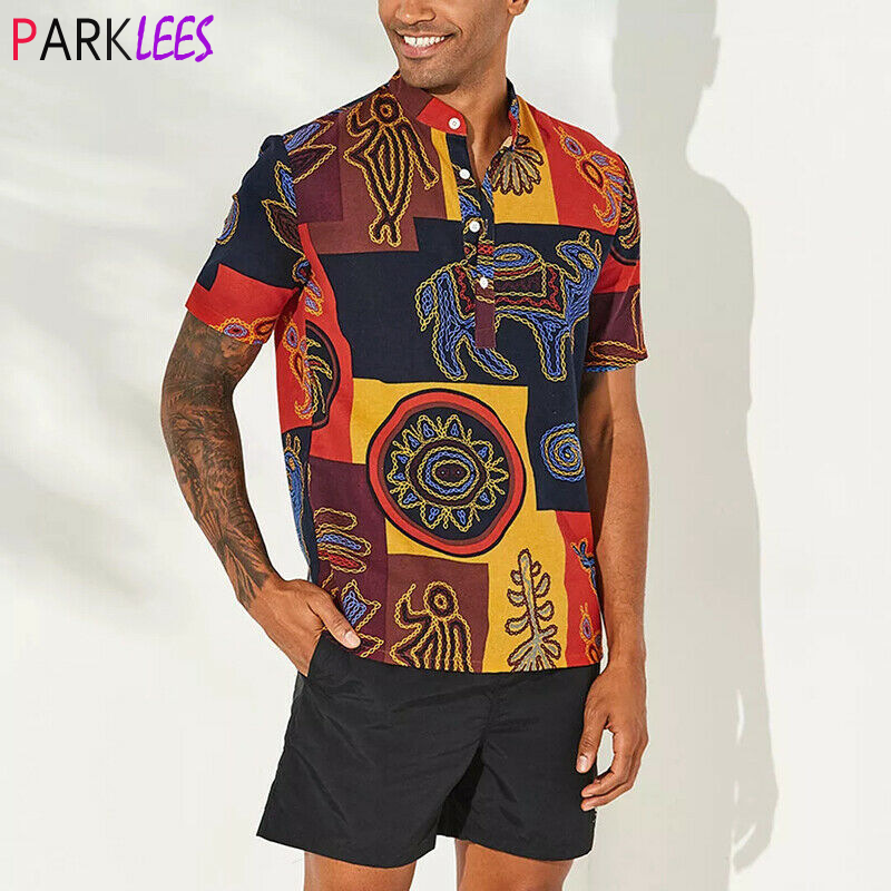 Camisa de Hombre Casual de Algodón Poliéster Playa Hawaiana