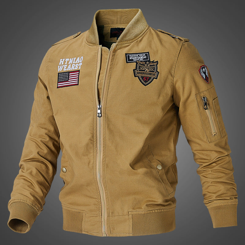 Men's Spring Autumn Embroidered Cotton Flight Jacket