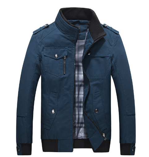 Men's Cotton Casual Stand Collar Jacket for Autumn/Spring