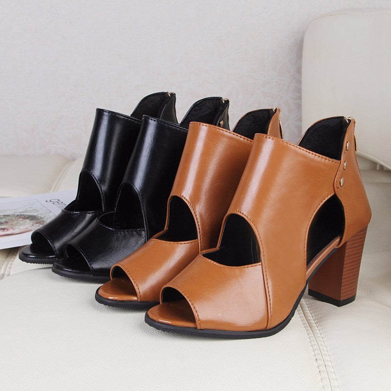 Summer Korean Style Chunky Heeled Cutout Sandals