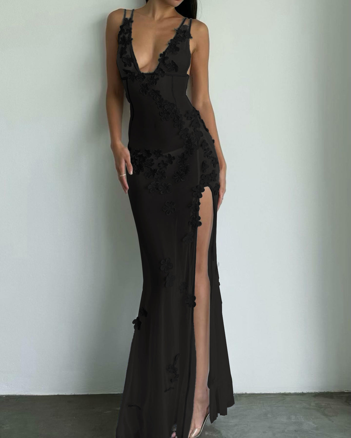 2023 Women's Lace Panel V-Neck Sleeveless Dress