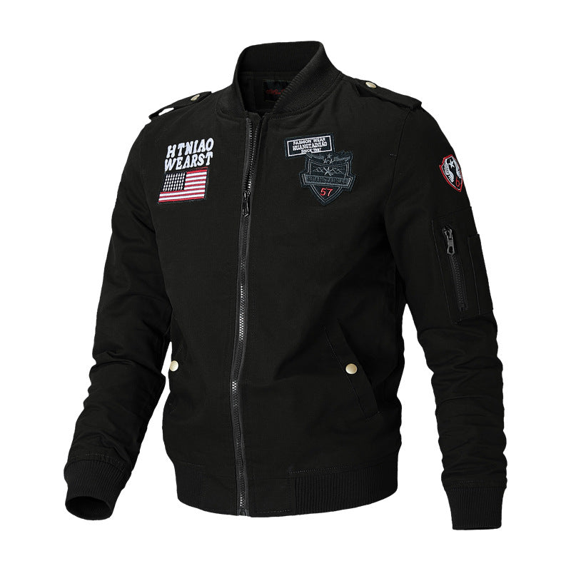 Men's Spring Autumn Embroidered Cotton Flight Jacket