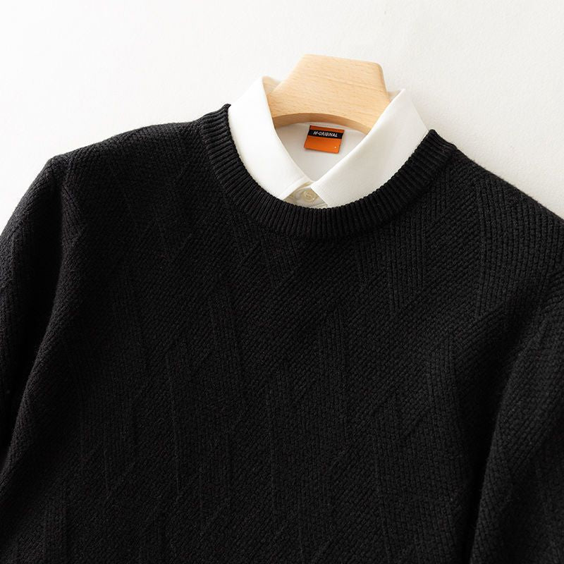 Loose Thick Jacquard Round Neck Men's Shirt