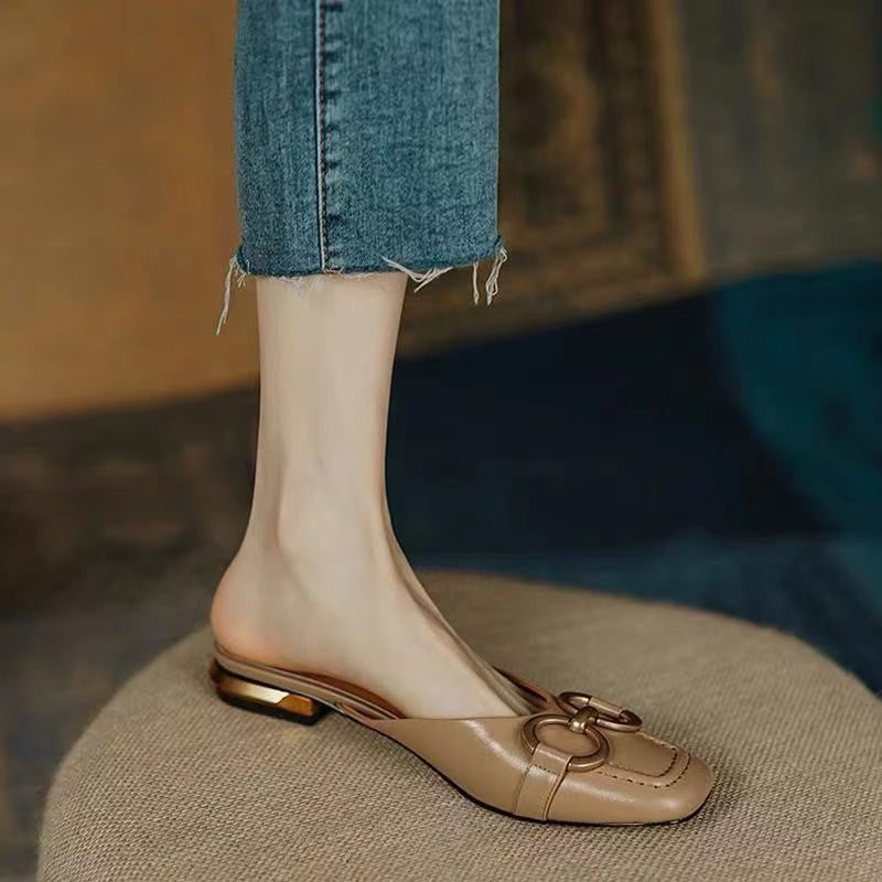 French Vintage Square Toe Mules for Women Summer 2023
