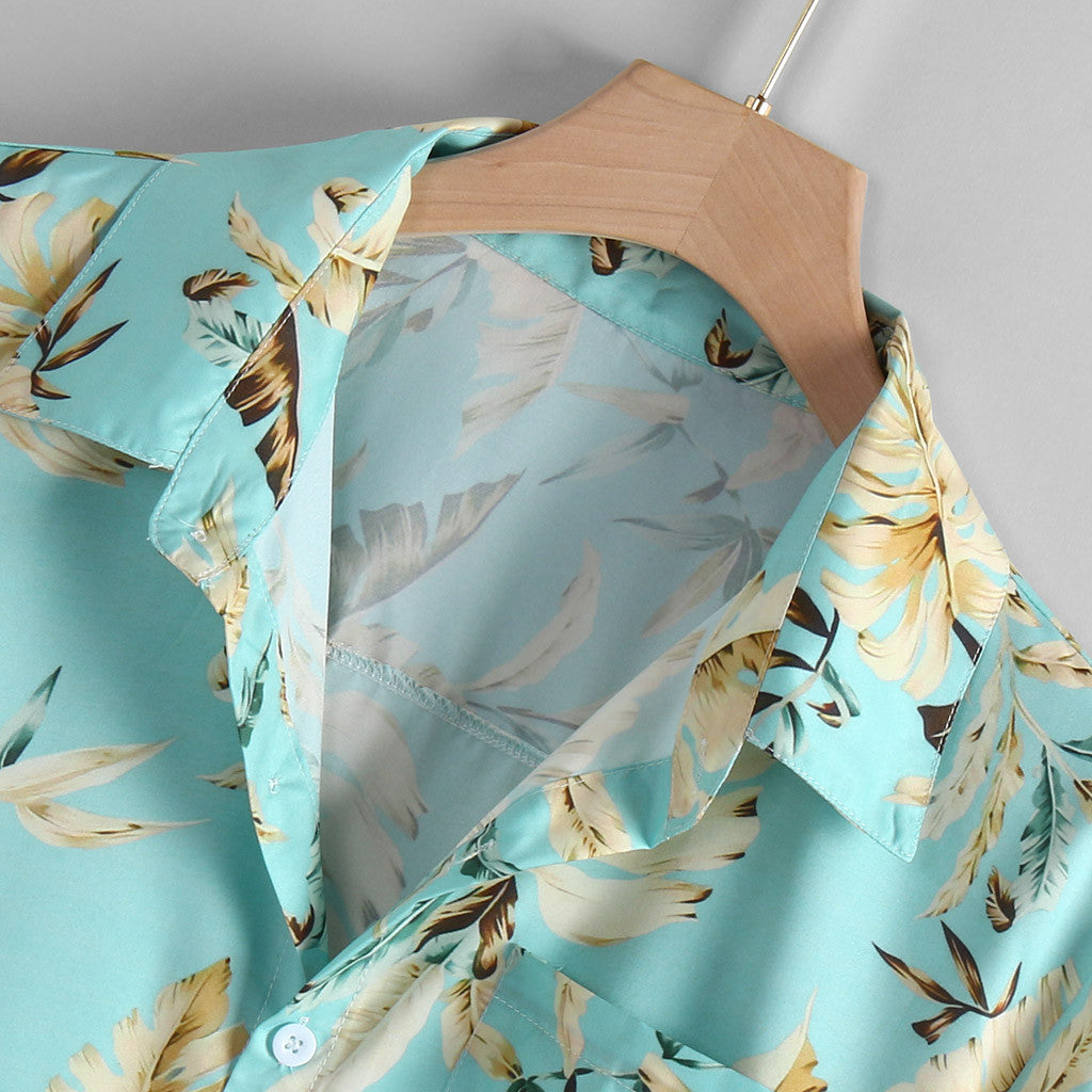 Printed Beach Men's Shirt, Loose Fit Short Sleeve