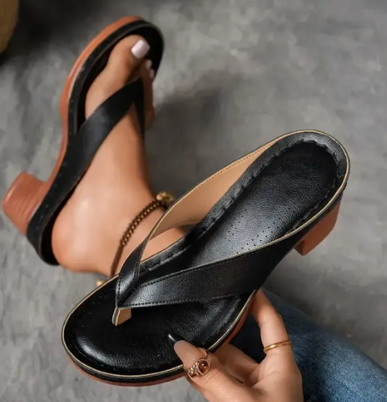 Sandalias de Tacón Grueso y Color Sólido para Mujer (Un Par)