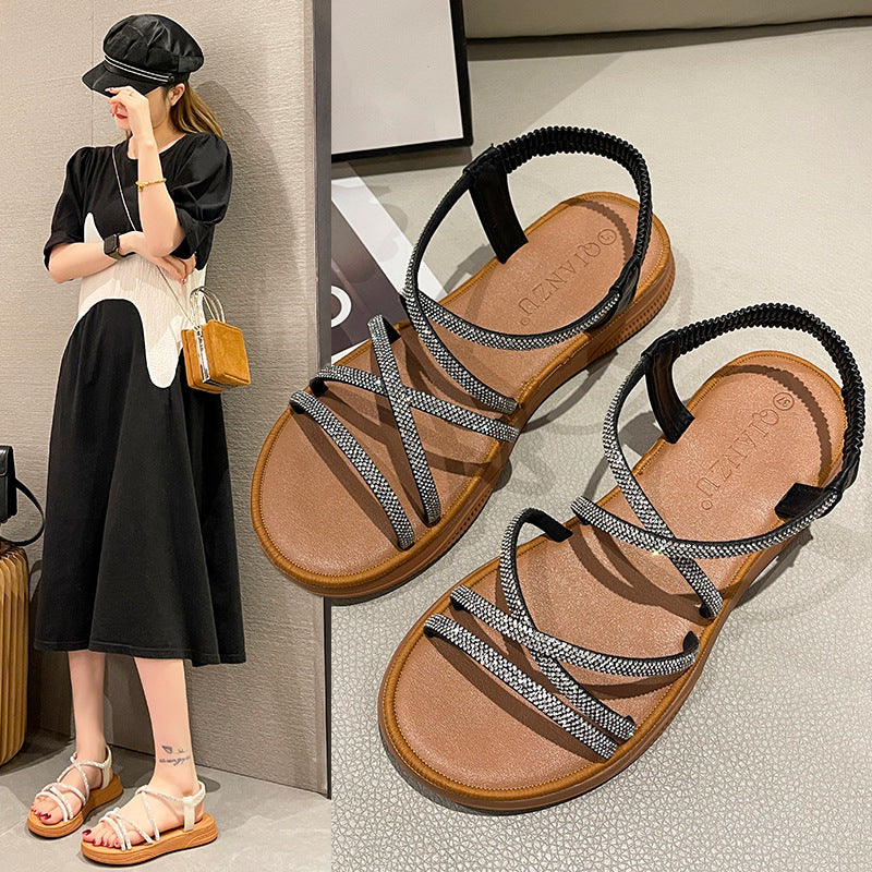 2023 Women's Summer Flat Casual Sandals with Rhinestones