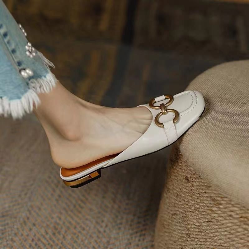French Vintage Square Toe Mules for Women Summer 2023