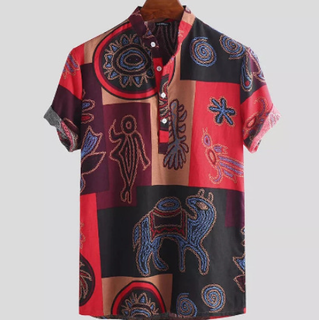 Camisa de Hombre Casual de Algodón Poliéster Playa Hawaiana