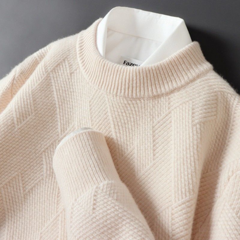 Loose Thick Jacquard Round Neck Men's Shirt