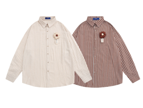 3D Floral Vertical Stripes Long Sleeve Men's Shirt