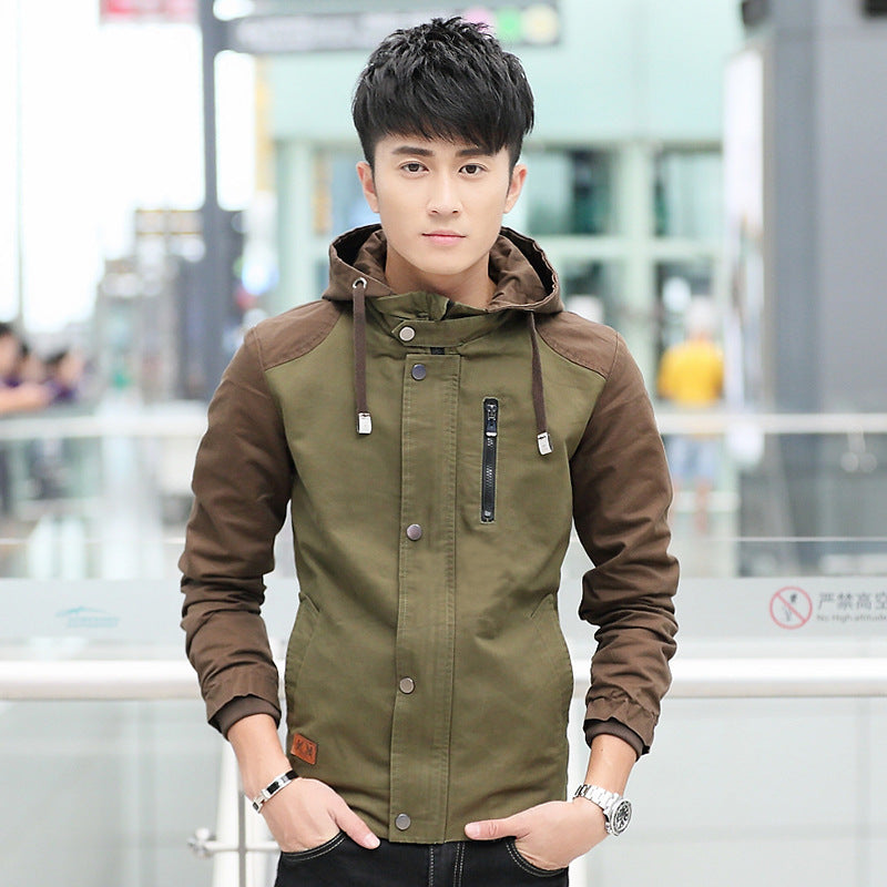 Men's Casual Cotton Jacket with Hood for Spring and Autumn