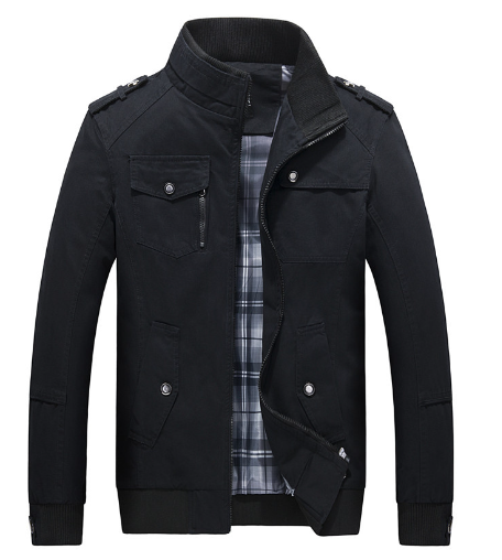 Men's Cotton Casual Stand Collar Jacket for Autumn/Spring