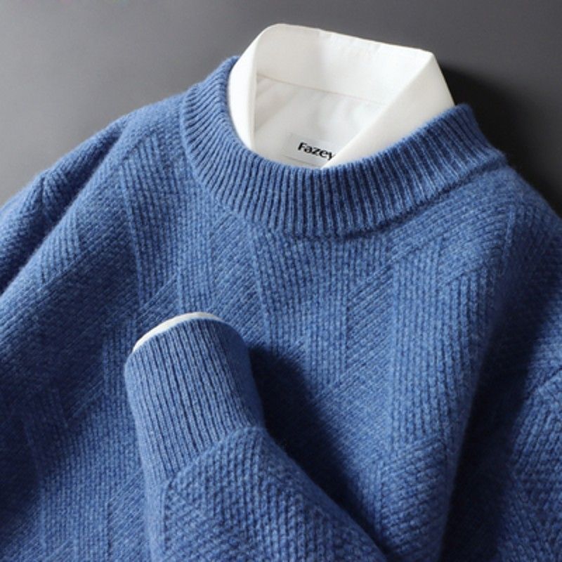 Loose Thick Jacquard Round Neck Men's Shirt