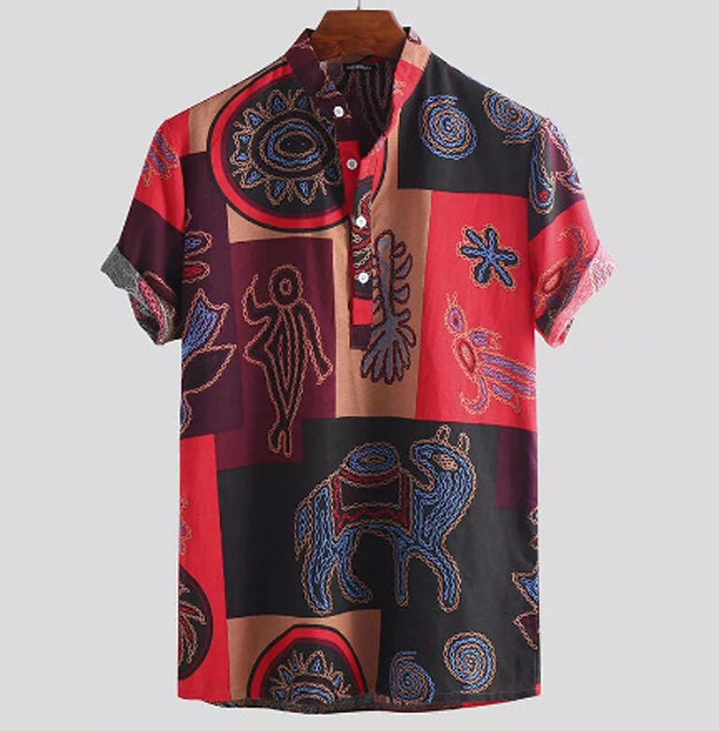 Camisa de Hombre Casual de Algodón Poliéster Playa Hawaiana