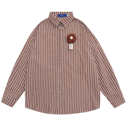 3D Floral Vertical Stripes Long Sleeve Men's Shirt
