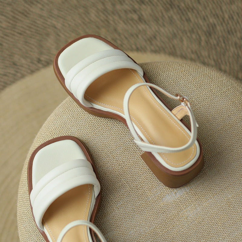 2023 Summer Vintage Brown Chunky Heel Sandals