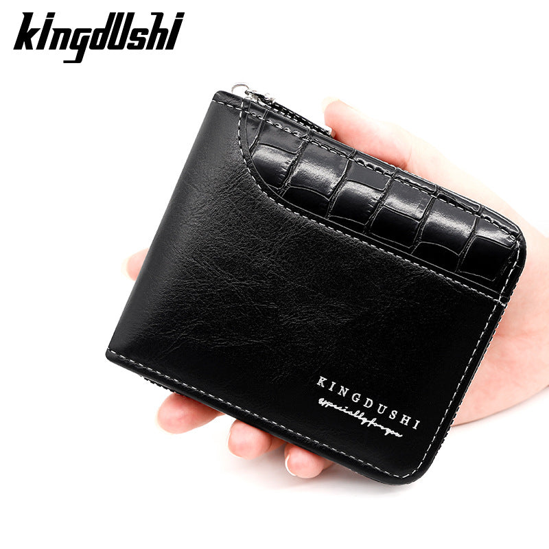 Men's Business Zipper Wallet with Stone Texture Design