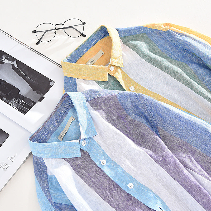 1938 Japanese Style Color-Block Linen Shirt for Men
