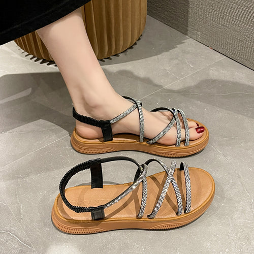 2023 Women's Summer Flat Casual Sandals with Rhinestones