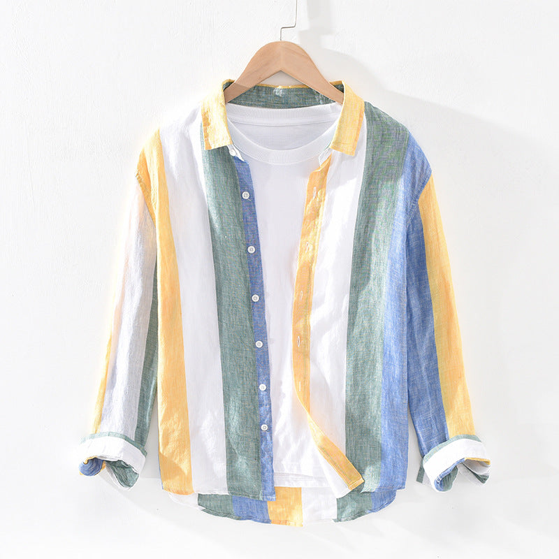 1938 Japanese Style Color-Block Linen Shirt for Men