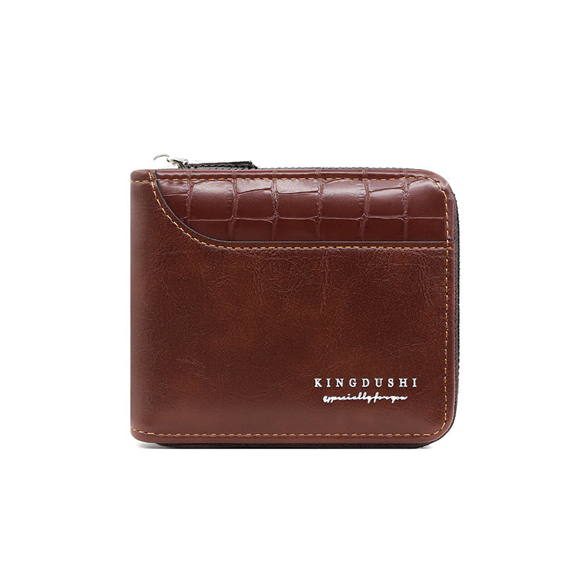 Men's Business Zipper Wallet with Stone Texture Design