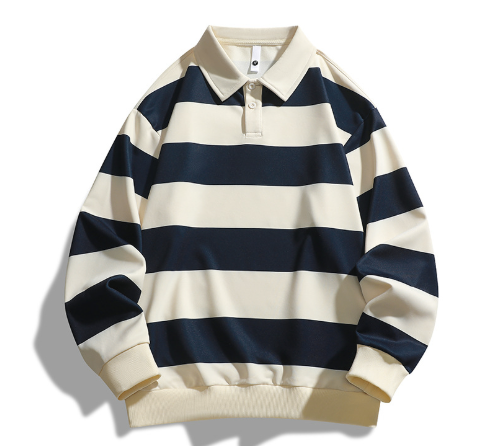 Varsity Stripe Polo Shirt - Casual Korean Style (One Piece)