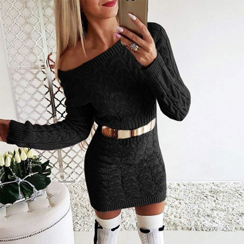 Fluorescent Color Knit Sweater Dress with Waist Tie