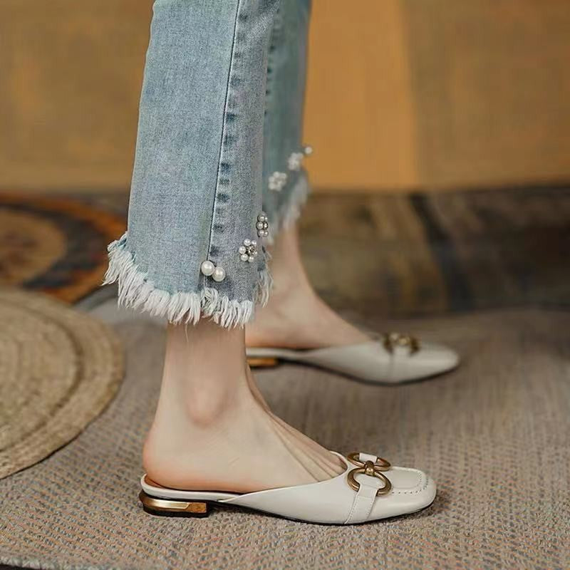French Vintage Square Toe Mules for Women Summer 2023