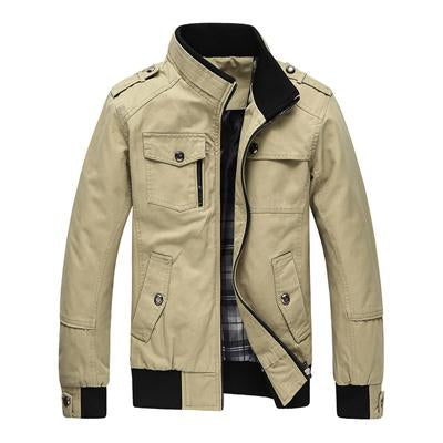 Men's Cotton Casual Stand Collar Jacket for Autumn/Spring