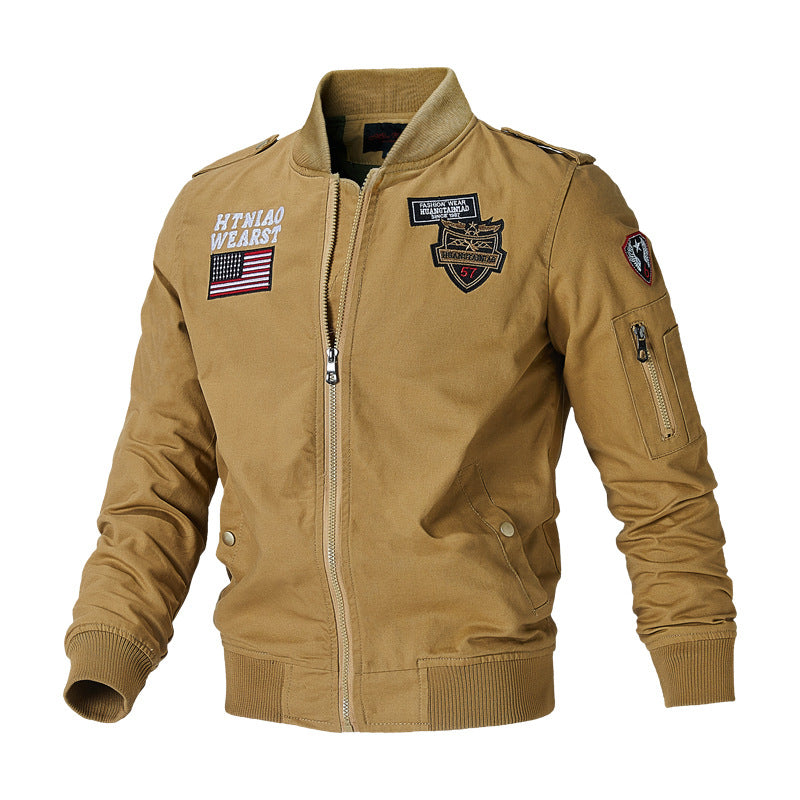 Men's Spring Autumn Embroidered Cotton Flight Jacket