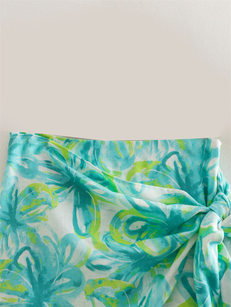 Tropical Style High-Waisted Mini Skirt for Spring