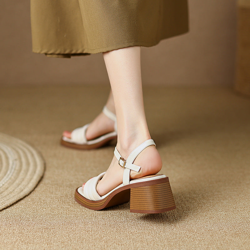 2023 Summer Vintage Brown Chunky Heel Sandals