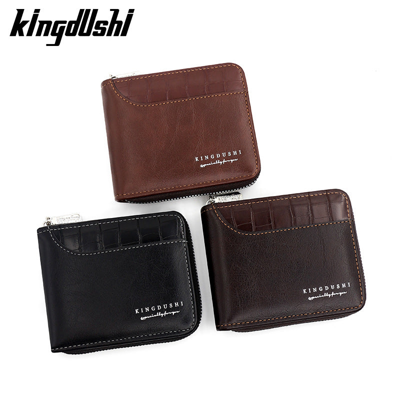 Men's Business Zipper Wallet with Stone Texture Design