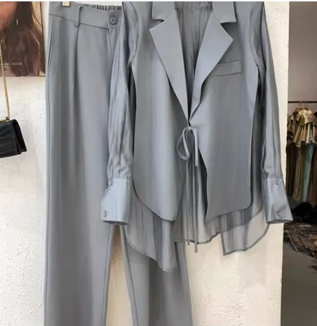 Women's Summer Chiffon Layered Jacket & High-Waist Pants