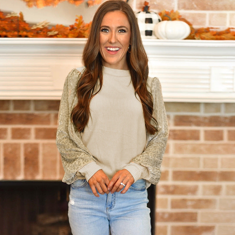 Women's Leopard Print Knit Pullover Top for Fall