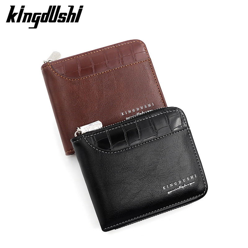 Men's Business Zipper Wallet with Stone Texture Design