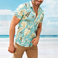 Printed Beach Men's Shirt, Loose Fit Short Sleeve