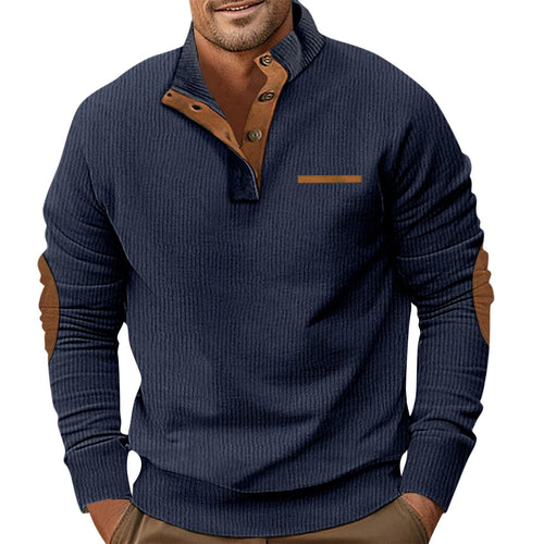 Flannel Shirt for Men Mens V Neck Sweater Ropa Térmica para Hombre Casual Stand Collar Button Neck Henley Long Sleeve Trendy Sweaters for Men Fashion Mens Cotton Sweater(C Navy3X-Large)