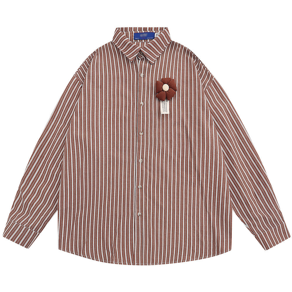 3D Floral Vertical Stripes Long Sleeve Men's Shirt