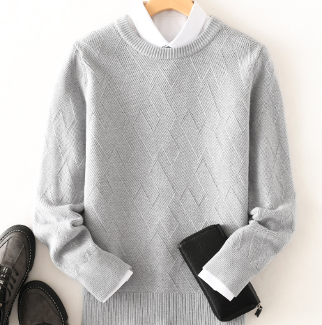 Loose Thick Jacquard Round Neck Men's Shirt