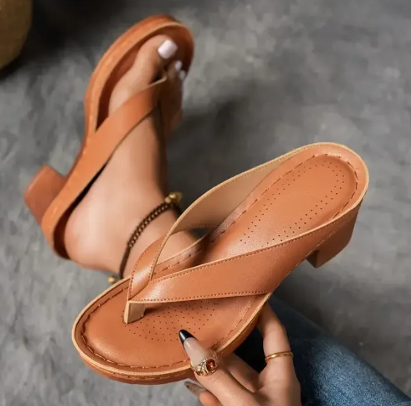Sandalias de Tacón Grueso y Color Sólido para Mujer (Un Par)