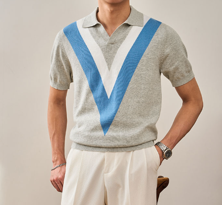 Men's Vintage Short Sleeve Striped Polo Shirt (One Piece)