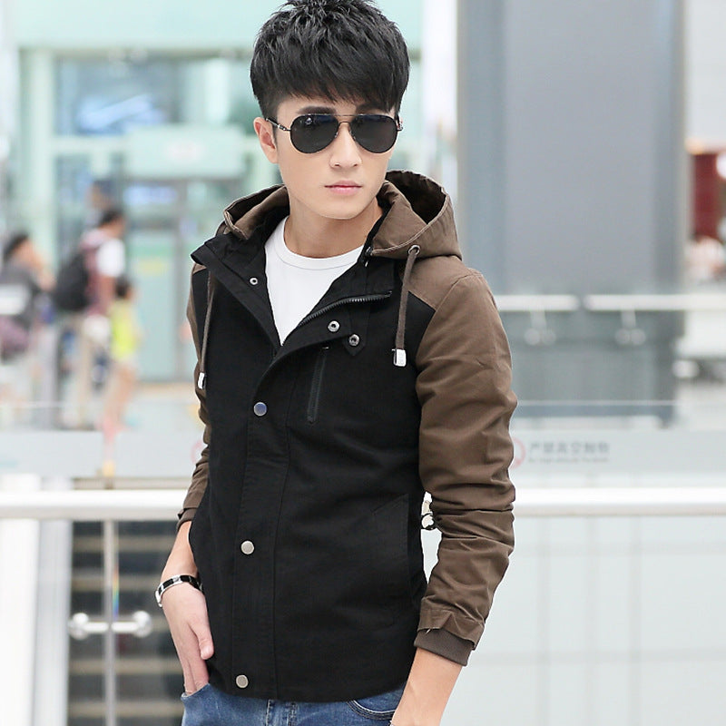 Men's Casual Cotton Jacket with Hood for Spring and Autumn