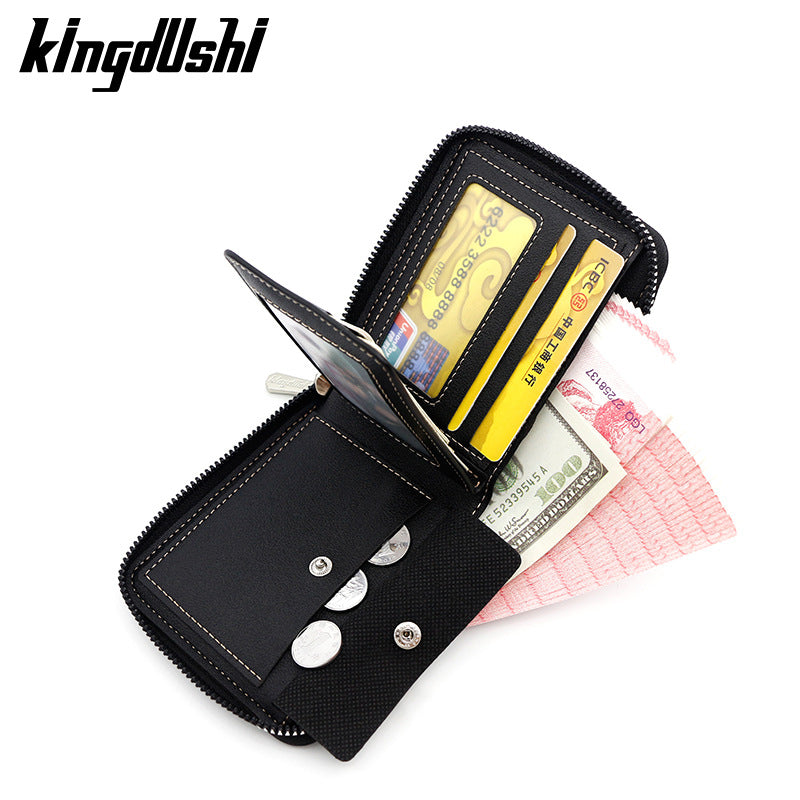 Men's Business Zipper Wallet with Stone Texture Design