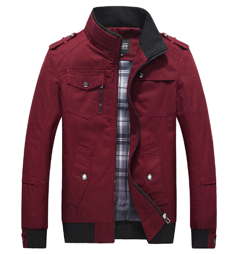 Men's Cotton Casual Stand Collar Jacket for Autumn/Spring