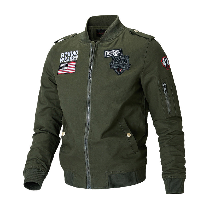 Men's Spring Autumn Embroidered Cotton Flight Jacket